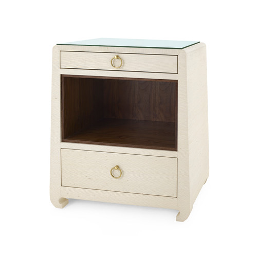 Ming 2-Drawer Side Table with Glass Top, Canvas Cream