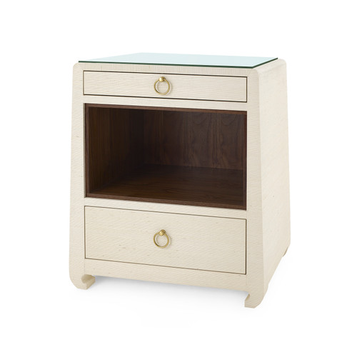 Ming 2-Drawer Side Table with Glass Top, Canvas Cream