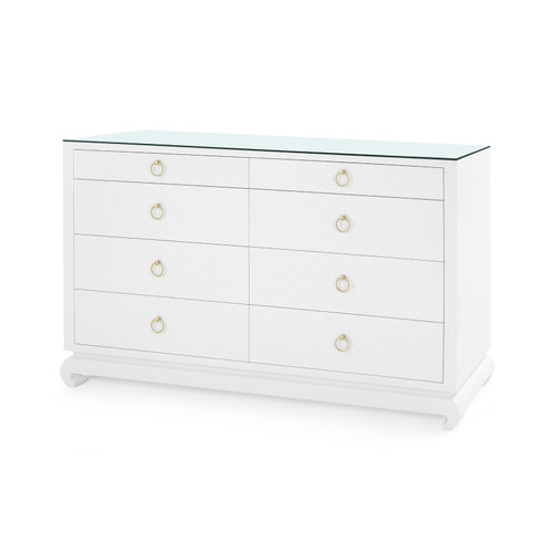 Ming Extra Large 8-Drawer with Glass Top, Chiffon White