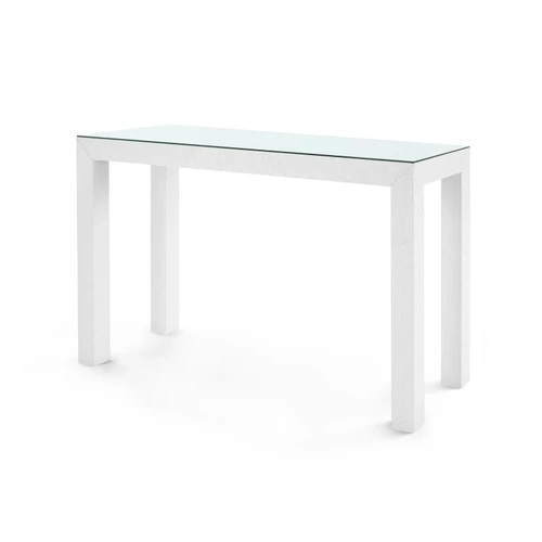Parsons Console Table with Glass Top, Chiffon White