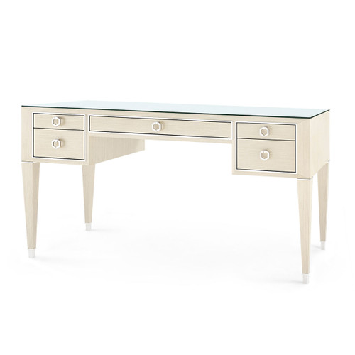 Morris Desk with Glass Top, Blanched Oak and Nickel