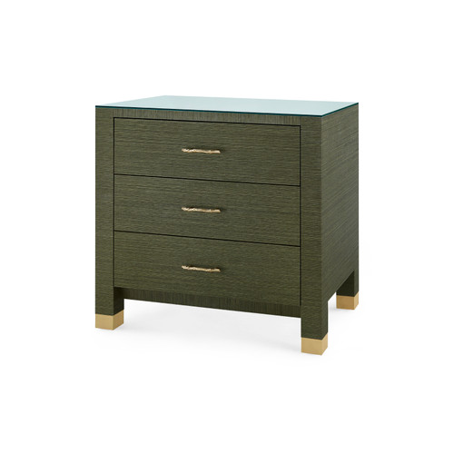 Camden 3-Drawer Side Table with Glass Top, Deep Olive