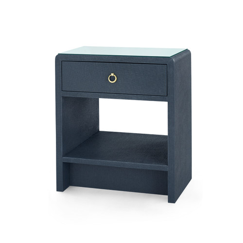 Benjamin Linen 1-Drawer Side Table with Glass Top, Blue Steel
