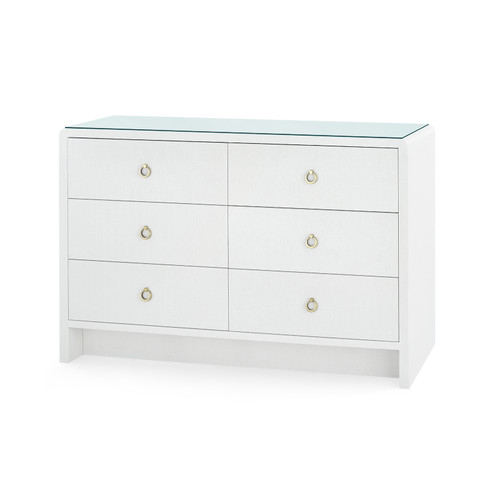 Bryant Linen Extra Large 6-Drawer with Glass Top, Chiffon White