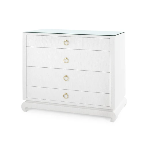 Ming Large 4-Drawer with Glass Top, Chiffon White