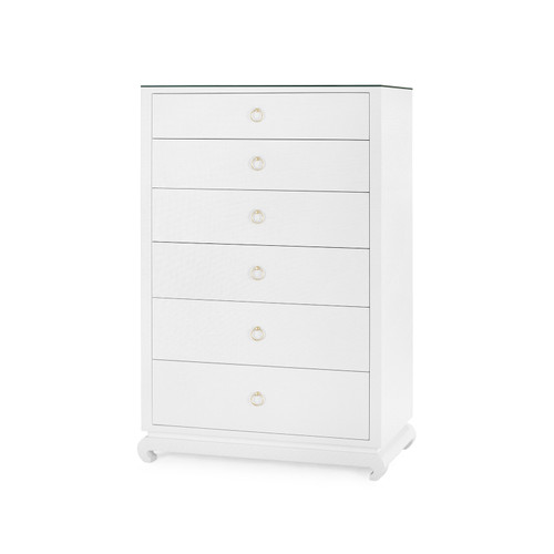 Ming Tall 6-Drawer with Glass Top, Chiffon White