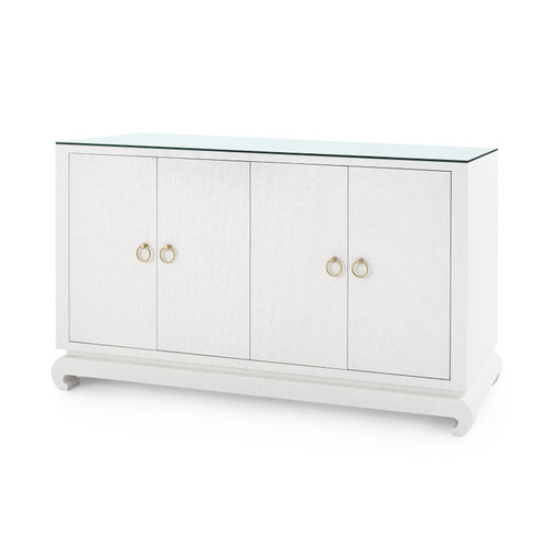 Meredith 4-Door Cabinet with Glass Top, Chiffon White