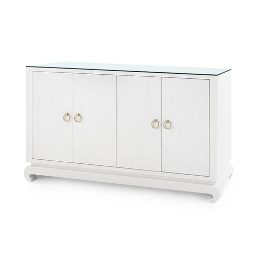 Meredith 4-Door Cabinet with Glass Top, Chiffon White