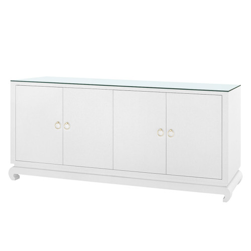 Meredith Extra Large 4-Door Cabinet with Glass Top, Chiffon White