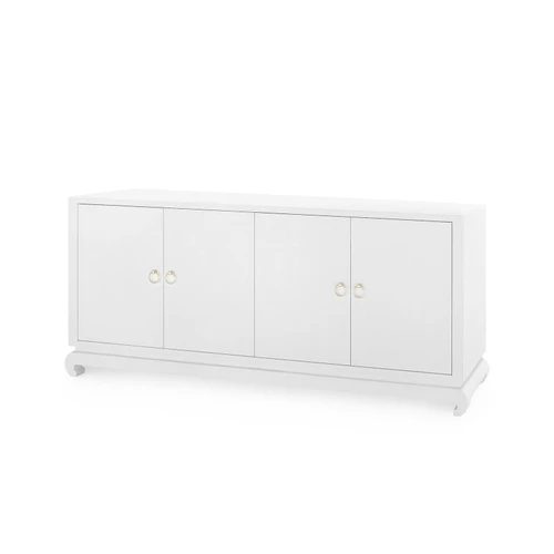 Meredith Extra Large 4-Door Cabinet with Glass Top, Chiffon White