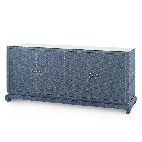 Meredith Extra Large 4-Door Cabinet with Glass Top, Navy Blue