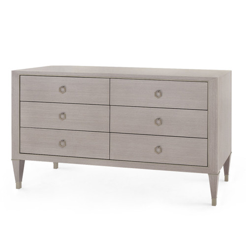 Morris Extra Large 6-Drawer with Glass Top, Taupe Gray and Satin Bronze