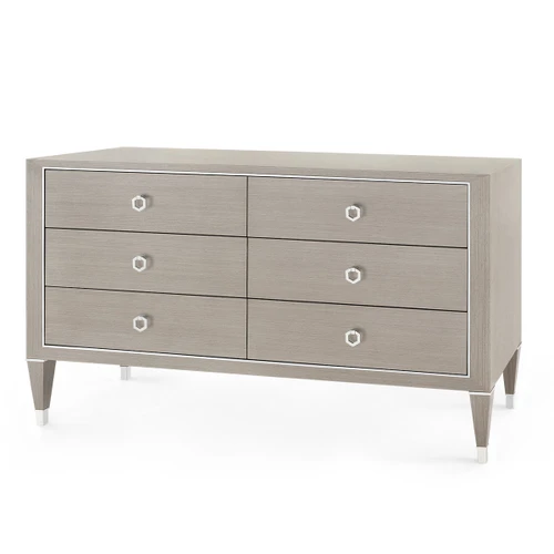 Morris Extra Large 6-Drawer with Glass Top, Taupe Gray and Nickel