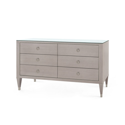 Morris Extra Large 6-Drawer with Glass Top, Taupe Gray and Satin Bronze