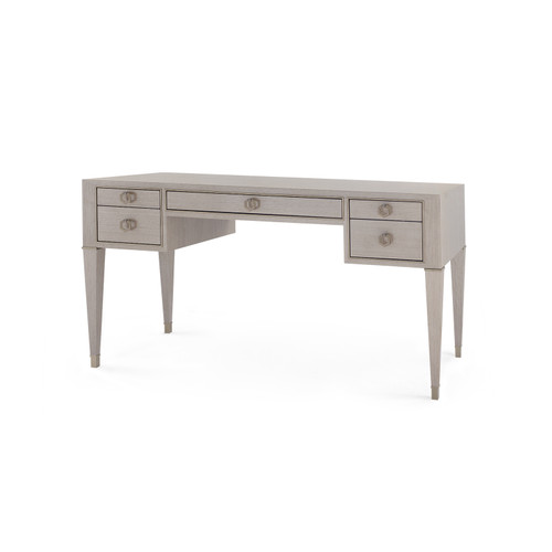 Morris Desk with Glass Top, Taupe Gray and Satin Bronze