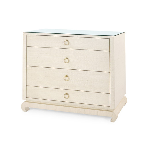 Ming Large 4-Drawer with Glass Top, Canvas Cream