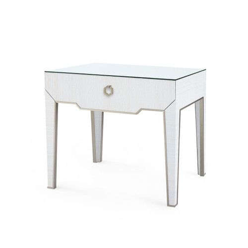 Madeline 1-Drawer Side Table with Glass Top, Platinum Shimmer