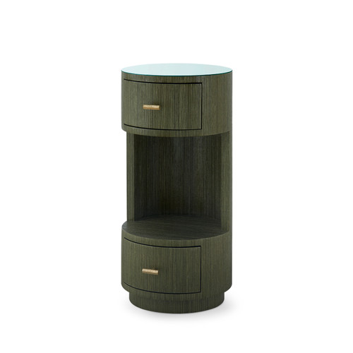 Aaron 2-Drawer Side Table with Glass Top, Deep Olive