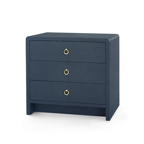 Bryant Linen 3-Drawer Side Table with Glass Top, Blue Steel