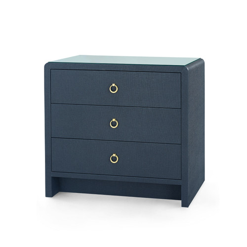 Bryant Linen 3-Drawer Side Table with Glass Top, Blue Steel