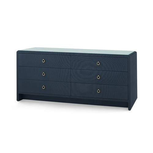Bryant Linen Extra Wide Large 6-Drawer with Glass Top, Blue Steel