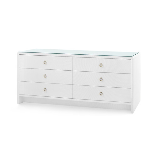 Bryant Linen Extra Wide Large 6-Drawer with Glass Top, Chiffon White
