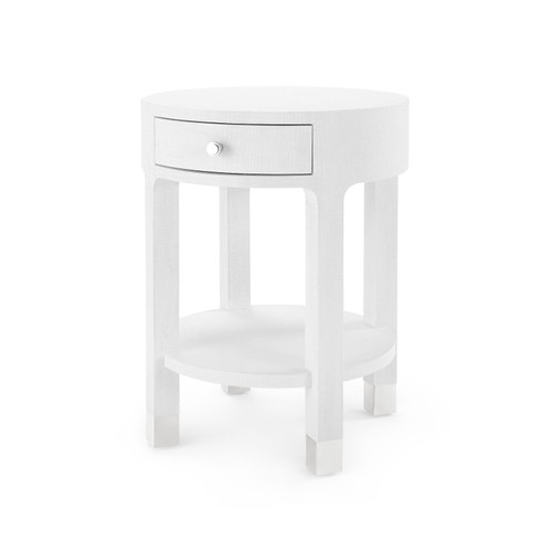 Dakota 1-Drawer Round Side Table with Glass Top, Cream
