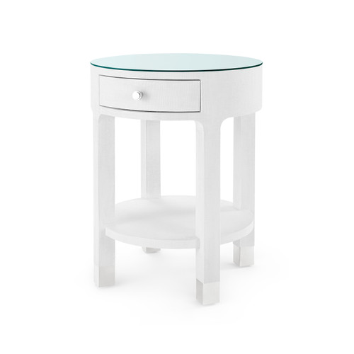 Dakota 1-Drawer Round Side Table with Glass Top, Cream