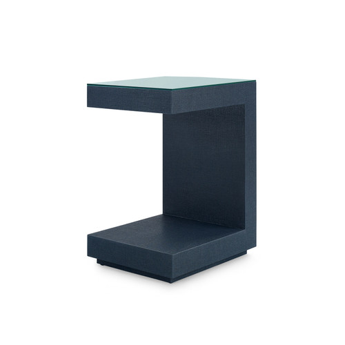 Essential Side Table with Glass Top, Blue Steel