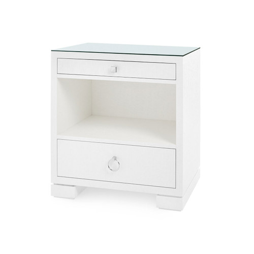 Frances 2-Drawer Side Table with Glass Top, Chiffon White