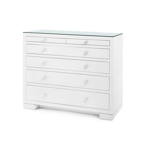 Frances 6-Drawer with Glass Top, Chiffon White