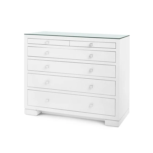 Frances 6-Drawer with Glass Top, Chiffon White