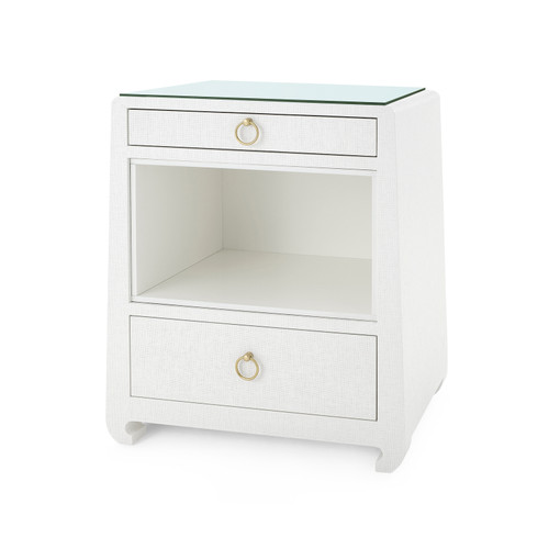 Ming 2-Drawer Side Table with Glass Top, Chiffon White