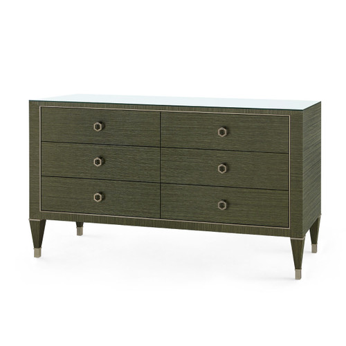 Morris Extra Large 6-Drawer with Glass Top, Deep Olive