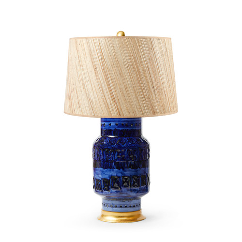 Aristide Lamp with Shade 17-inch Papyrus, with Gold, Royal Blue