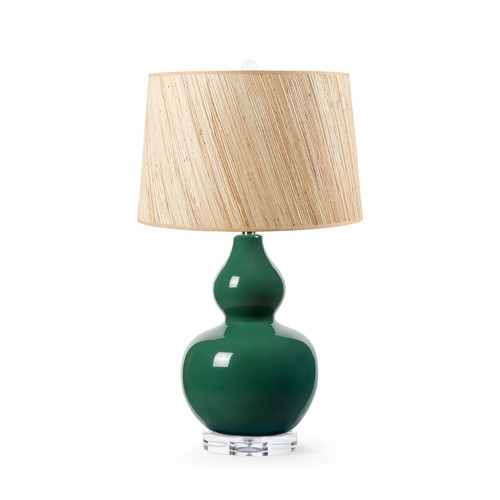 Devon Lamp with Shade 17-inch Papyrus, with Nickel, Emerald Green