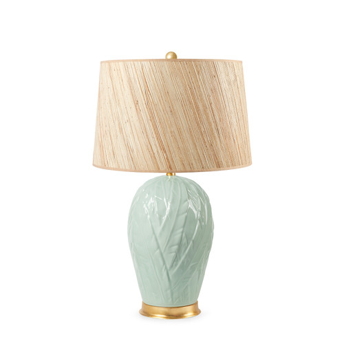 Habano Lamp with Shade 17-inch Papyrus, with Gold, Pale Celadon