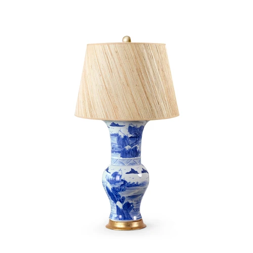 Pavillion Lamp with Shade 16-inch Papyrus, with Gold, Blue and White