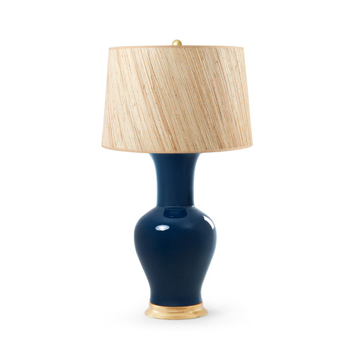 Acacia Lamp with Shade 17-inch Papyrus, with Gold, Navy Blue