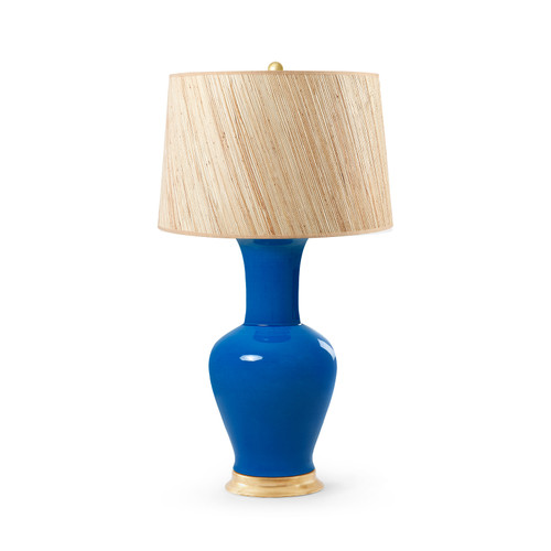 Acacia Lamp with Shade 17-inch Papyrus, with Gold, Peacock Blue
