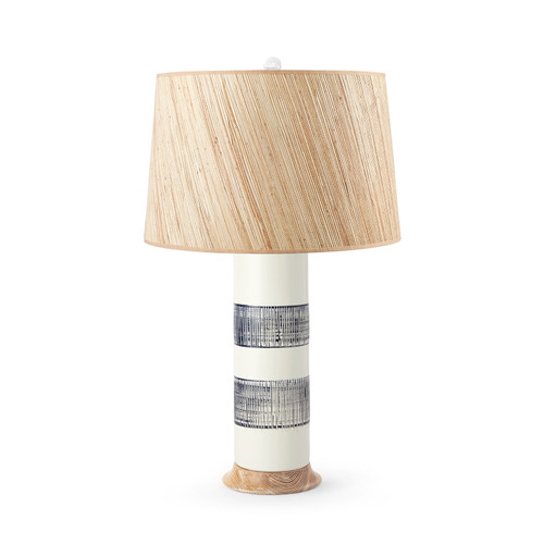 Elena Lamp with Shade 17-inch Papyrus, with Nickel, Blue and White