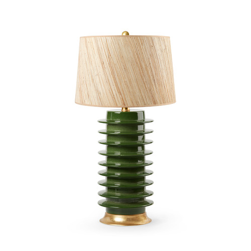 Elektra Lamp with Shade 17-inch Papyrus, with Gold, Dark Green
