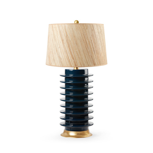 Elektra Lamp with Shade 17-inch Papyrus, with Gold, Navy Blue