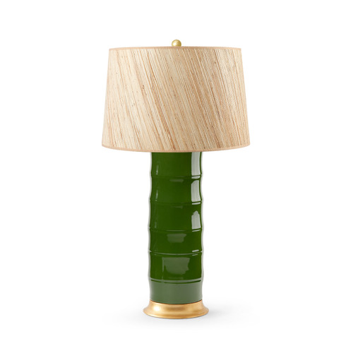 Saigon Lamp with Shade 17-inch Papyrus, with Gold, Dark Green