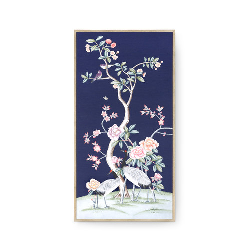 Nocturne Crane Framed Silk Panel, Nocturne