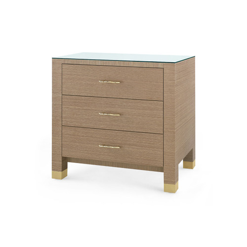 Camden 3-Drawer Side Table with Glass Top, Flax Brown