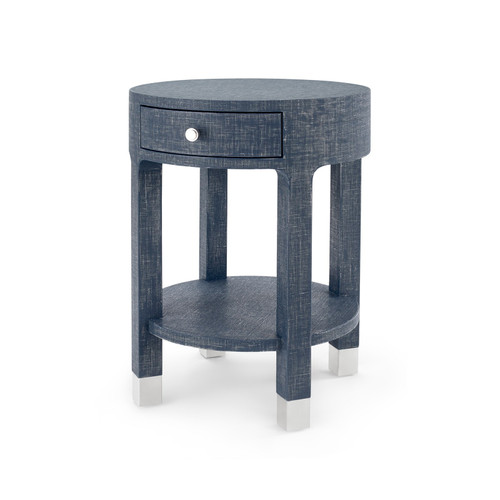 Dakota 1-Drawer Round Side Table, Washed Blue Steel
