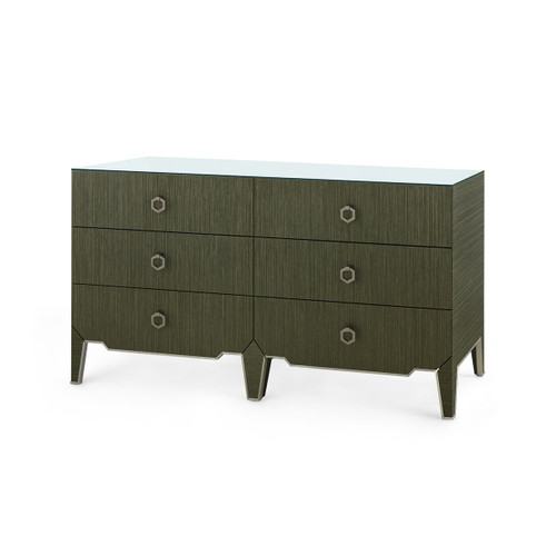 Madeline Extra Large 6-Drawer with Glass Top, Deep Olive