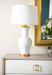 Acacia Lamp with Shade 17-inch White Linen, with Gold, Coconut