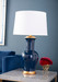 Acacia Lamp with Shade 17-inch White Linen, with Gold, Navy Blue